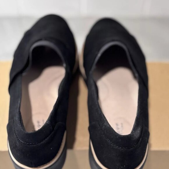 NEW: Clarks Womens Suede Slip-Ons Loafer (Sharon Form) Black - Size 10W - Picture 4 of 6